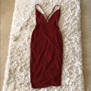 Boohoo red velvet midi dress size 4 small